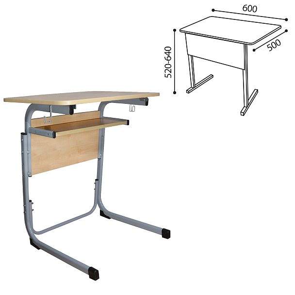 Стол-парта Атлант, 1-местный, регулируемый, серый каркас, ЛДСП клён, гр.2-4 - Вид 3