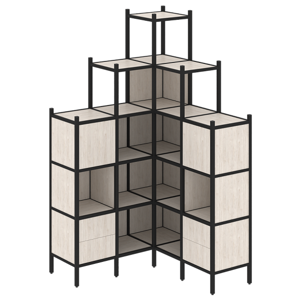 Loft Угловой внутренний стеллаж наборный VR.L-45 Денвер светлый/Чёрный металл 1278*1278*2280 - Вид 1