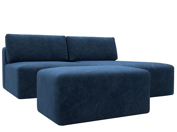 Диван угловой модульный с пуфом Лига-060 НПБ угол универсальный Велюр синий - Вид 2