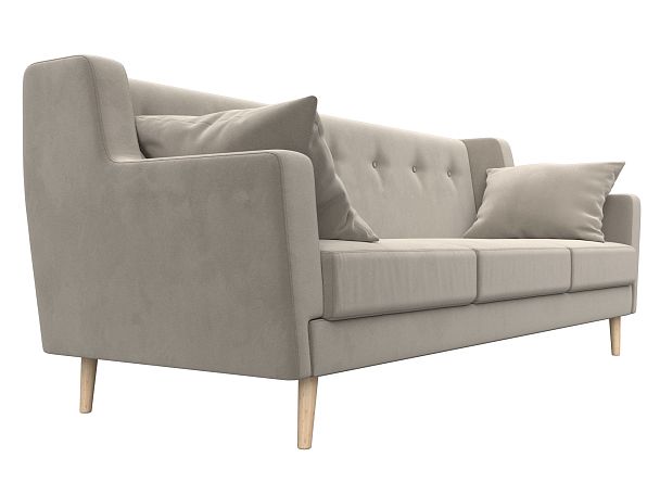 Прямой диван Брайтон 3 (полностью микровельвет бежевый) - Вид 3