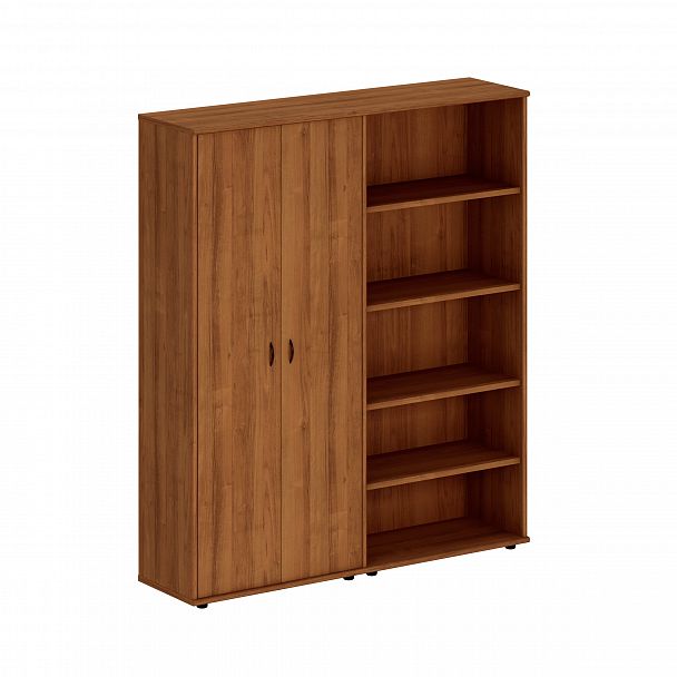 Шкаф комбинированный высокий (закрытый + стеллаж) "Престиж" Исп.39 темный орех - Вид 1