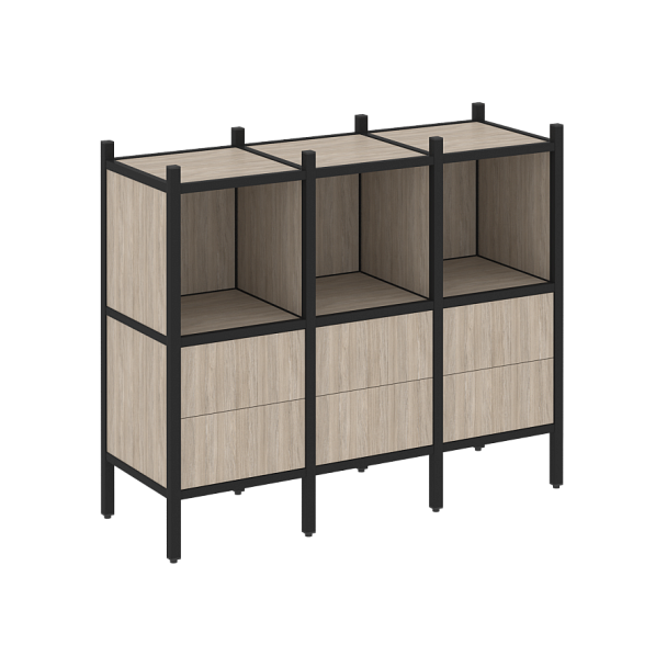 Loft Прямой стеллаж наборный VR.L-07 Дуб аттик/Чёрный металл 1278*446*1047 - Вид 1