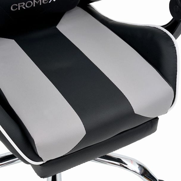 Кресло компьютерное CROMEX "Wave GM-145", вибромассаж, подножка, подушки, экокожа, черное/серое, 532956 - Вид 12