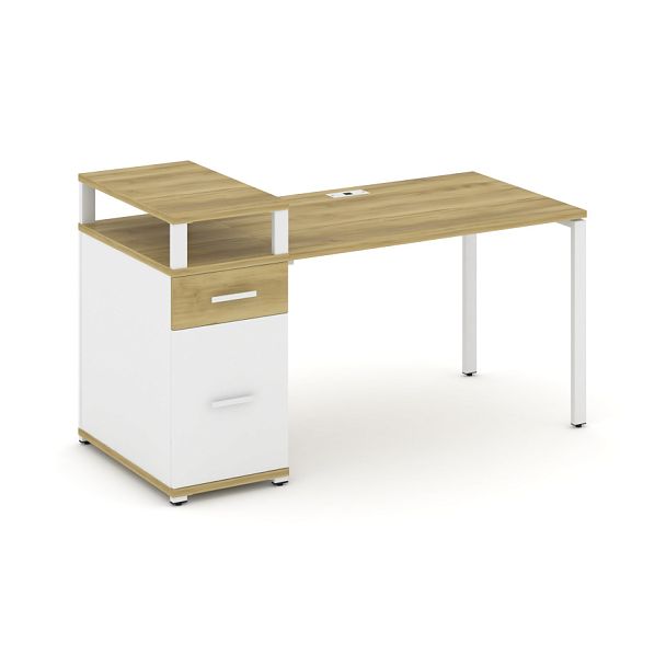 Concept Стол рабочий с 1 опорной тумбой CN.SP-414 W Дуб Винченцо/Белый Бриллиант/Металл Белый 1600*720*917 - Вид 1