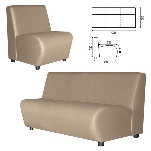 Диван мягкий трехместный "Клауд", "V-600", 1540х750х780 мм, без подлокотников, экокожа, бежевый - Вид 1