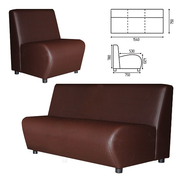 Диван мягкий трехместный "Клауд", "V-600", 1540х750х780 мм, без подлокотников, экокожа, коричневый - Вид 2