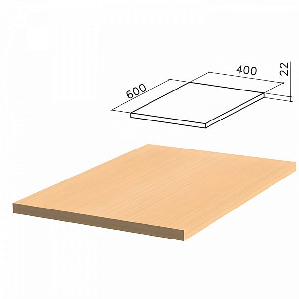 Крышка для тумбы приставной (код 640144) "Монолит", 400х600х22 мм, бук бавария, ТМ02.1 - Вид 1