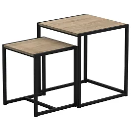 Стол журнальный "Терса", 490х490х560/390х390х460 мм, КОМПЛЕКТ 2 шт., металл/ЛДСП ясень шимо светлый - Фото предпросмотра