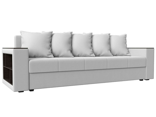 Диван прямой Дубай Лайт полки слева (полностью экокожа белая) - Вид 1