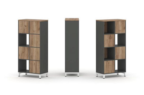 Стайл Проджект Набор стеллажа 1 сторон., 4 яр. SN.NS-421 Антрацит/Дуб Табак/Металл Белый 754*400*161 - Вид 1