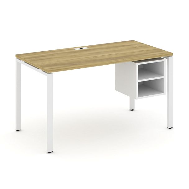 Concept Стол рабочий с подвесной тумбой с 2 открытыми нишами CN.SP-107 Дуб Винченцо/Белый Бриллиант/Металл Белый 1380*720*750 - Вид 1