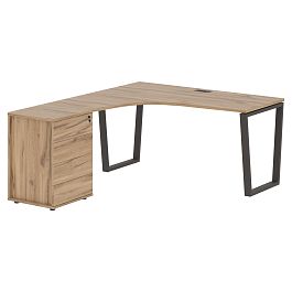 Стол эргономичный с тумбой EVCET 1518(L) Дуб Денвер светлый/Мокко 1560х1880х750 EDIS - Фото предпросмотра