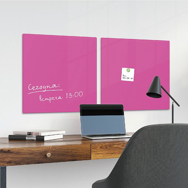 Доска магнитно-маркерная стеклянная 45х45 см, 3 магнита, РОЗОВАЯ, BRAUBERG, 236742 - Вид 8