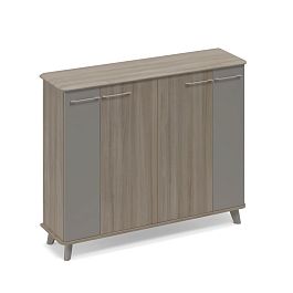 Шкаф закрытый средний греденция Time metal ТМ 343 МП/ВЛ/ВЛ.МП вяз либерти (корпус, столешница, топ) / мокко премиум (фасад) - Фото предпросмотра