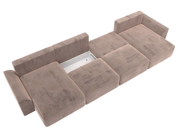 Диван п-образный Лига-048 НПБ лонг Велюр бежевый - Вид 8