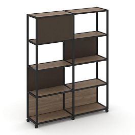 Shelf Mobile Стеллаж 5 уровней 2 секции VR.LT-STK-514.10 Дуб Аризона/Металл Черный/W-25 1970*400*2000 - Фото предпросмотра