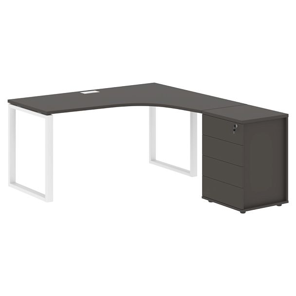 Стол эргономичный с тумбой EQCET 1518(R) Мокко/Белый 1560х1880х750 EDIS - Вид 1