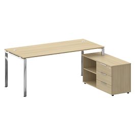 Metal System Direct Стол руковододителя с тумбой правый БГ.СРТ-5.8 (R) Акация/Нерж. сталь 1900*1620*750 - Фото предпросмотра