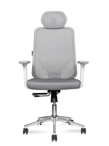 Кресло офисное / Best white / белый пластик / серая сетка / серая ткань /база хром - Вид 2
