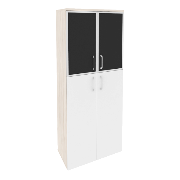 Onix Шкаф высокий широкий O.ST-1.7 R black Денвер светлый/Белый бриллиант/Стекло black 800*420*1977 - Вид 1