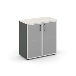 Style Project Шкаф низкий широкий SN.STS.E-303 Антрацит/Дуб Наварра/Сатин/Черный Ручки 796*400*833 - Фото предпросмотра