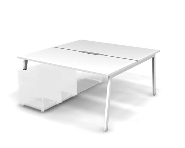 MATRIX 121В202-A Стол прямой двойной с опорой на тумбу, пров. вырезной (А-опоры) 1580х1590х775 Белый - Вид 1