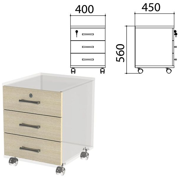 Фасады ящиков для тумбы подкатной "Канц" 400х450х560 мм, цвет дуб молочный, ТК29.15.2 - Вид 2