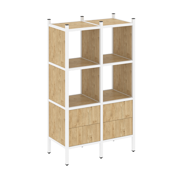 Loft Прямой стеллаж наборный VR.L-03 Тиквуд светлый/Белый металл 862*446*1458 - Вид 1