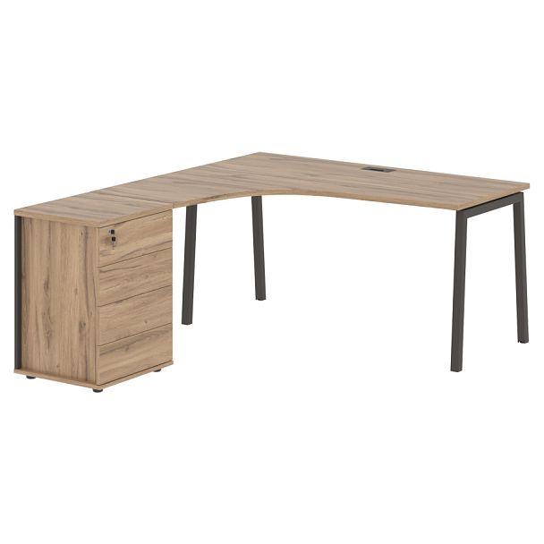 Стол эргономичный с тумбой ELCET 1518(L) Дуб Денвер светлый/Мокко 1560х1880х750 EDIS - Вид 1