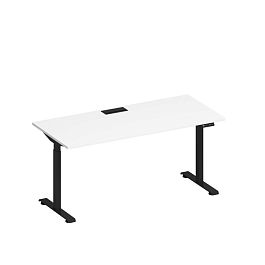 Стол письменный на электроприводе с заглушкой Elevo А2 ЧР 004 БП белый премиум / черный гладкий - Фото предпросмотра