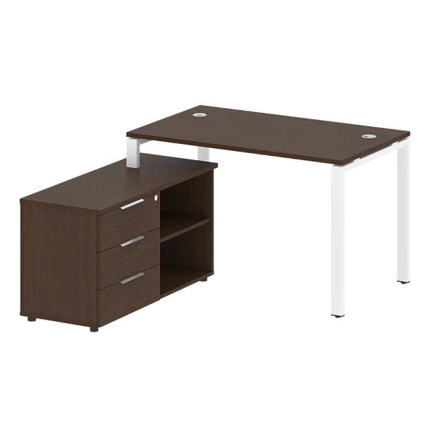 Metal System Р. ст. с тумбой на П-образном м/к БП.РС-СТС-2.2 (L) Венге/Белый металл 1300*1520*750 - Вид 1