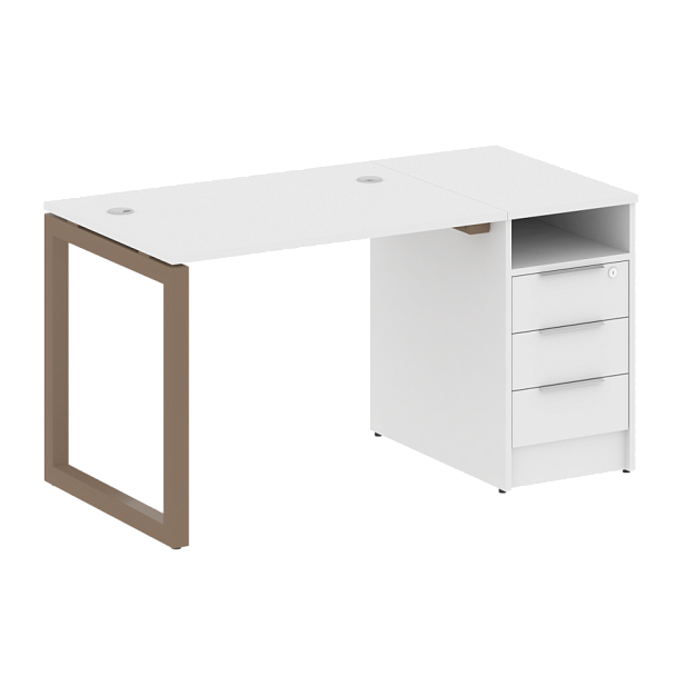 Metal System Quattro Р. ст. с тумбой на О-образном м/к 50БО.РС-СТП-1.1 Белый/Мокко металл 1412*720*750 - Вид 1