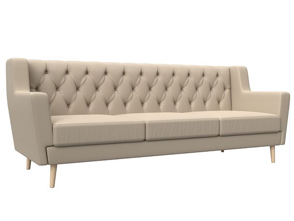 Прямой диван Брайтон 3 Люкс (полностью экокожа бежевая) - Вид 1