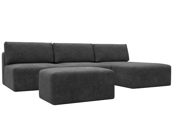 Диван угловой модульный с пуфом Лига-060 НПБ Лонг угол универсальный Велюр серый - Вид 2