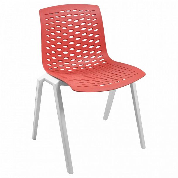 Стул LUX (4 ножки) каркас белый RAL 9003, красный, стопируемый - Вид 1