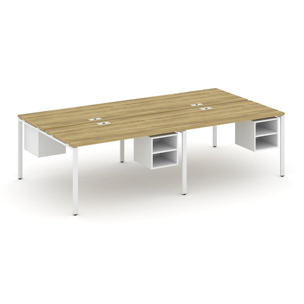 Concept Рабочая станция двухсторонняя с подвесными тумбами на 4 места CN.DRS-127 Дуб Винченцо/Белый Бриллиант/Металл Белый 2760*1480*750 - Вид 1