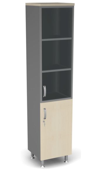 Пенал закрытый комби стекло L,R Берлин Береза Майнау/Серый ШКС5-45 (L/R) - Вид 1