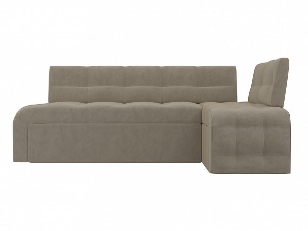 Кухонный угловой диван Люксор правый (полностью микровельвет бежевый) - Вид 2