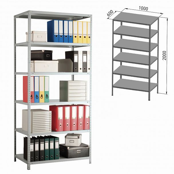 Стеллаж металлический ПРАКТИК "MS", 2000х1000х600 мм, 6 полок, MS 200/100х60/6 - Вид 2