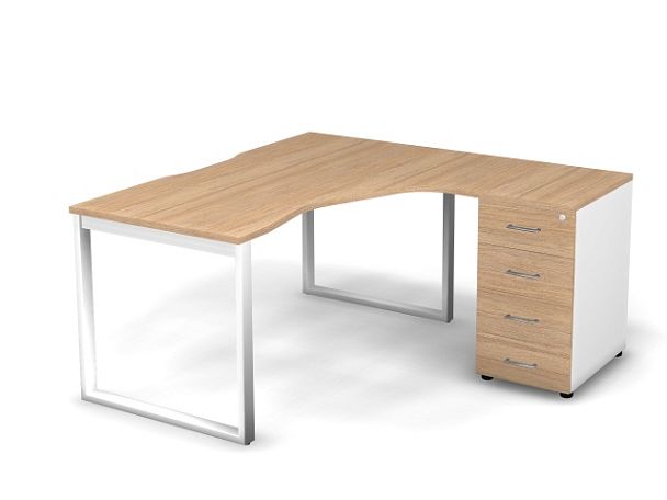 MATRIX 121S191-О Стол эгоном. с тумбой R, пров-ик вырезной (O-опоры) 1580х1580х775 Швейц-й вяз/Белый - Вид 1