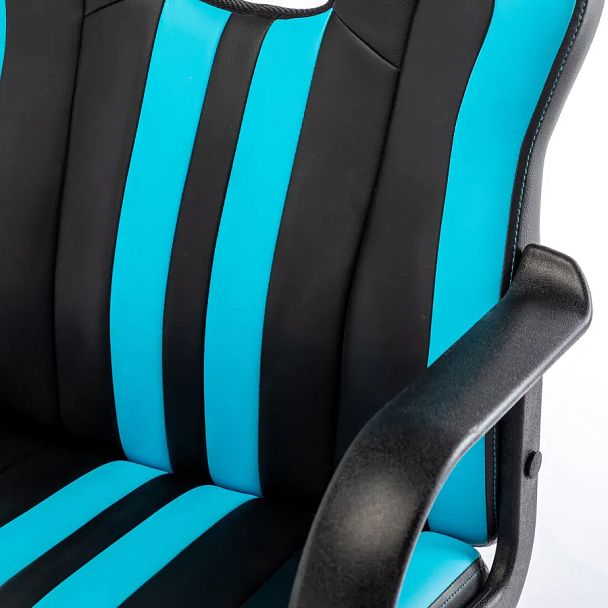 Кресло компьютерное BRABIX "Stripe GM-202", экокожа, черное/голубое, 532509 - Вид 9